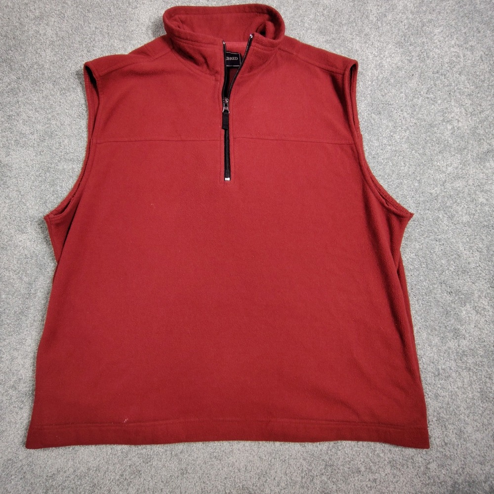 Saddlebred Mens Red Fleece Quarter Zip Vest Mock Neck Sleeveless Pullover
